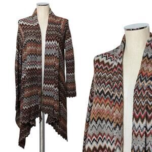 BEYOND THREADS Baby Alpaca Wool Blend Chevron Knit Cardigan Sweater M L